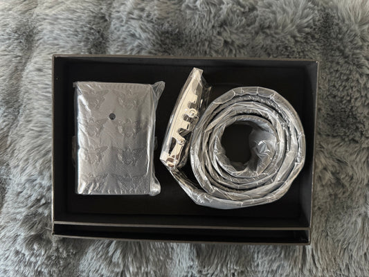 VI Embossed Men’s Leather Wallet & Belt Set